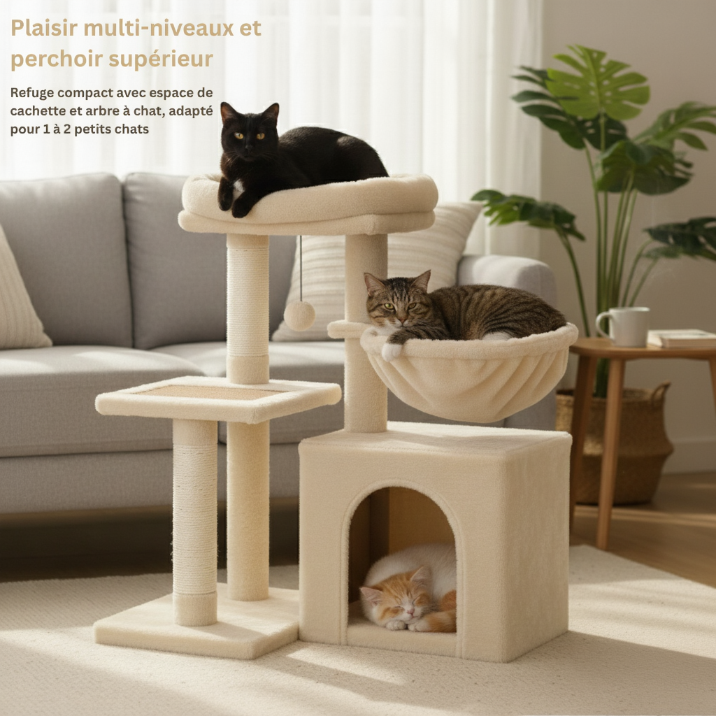 arbre-a-chat-design-72cm-le-meuble-cocon-junior-avec-niche-et-panier-beige-informations