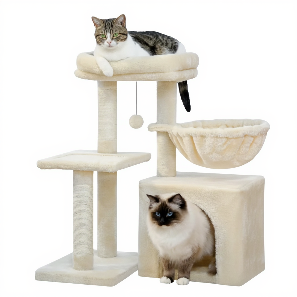 arbre-a-chat-design-72cm-le-meuble-cocon-junior-avec-niche-et-panier-beige