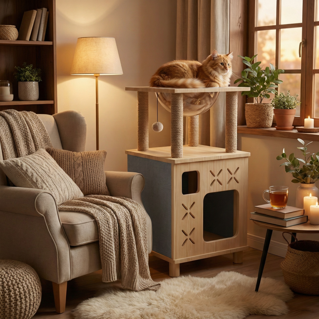 arbre-a-chat-en-bois-61cm-labris-cocoon-avec-bulle-et-niche-chat-reposer