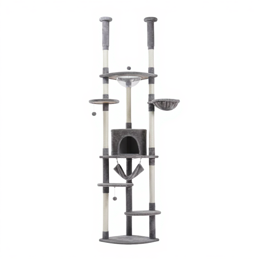 arbre-a-chat-maine-coon-sol-plafond-258cm-pillier-royal-avec-bulle-gris