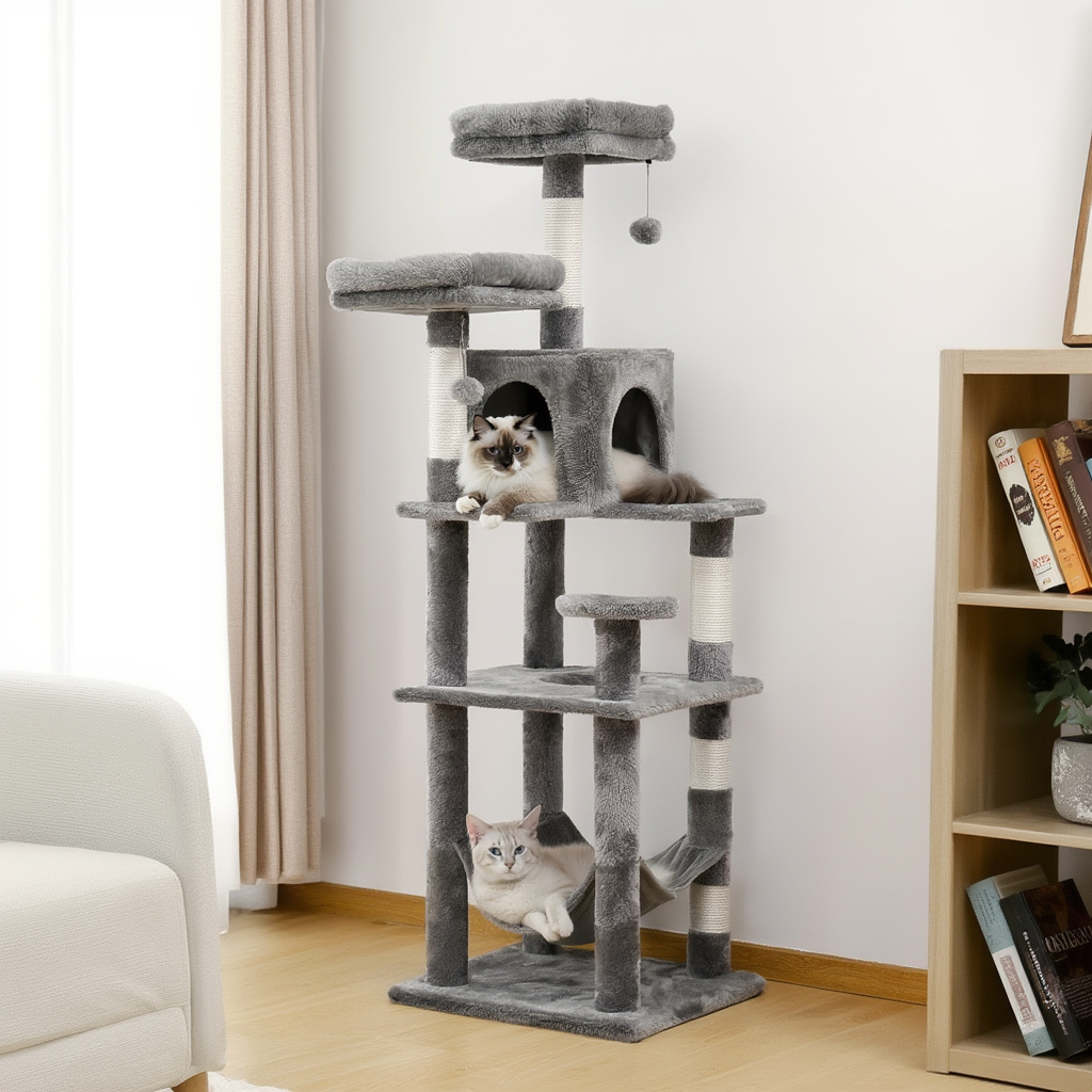 Arbre à Chat 143 cm pour Maine Coon - Griffoir Sisal et Niche