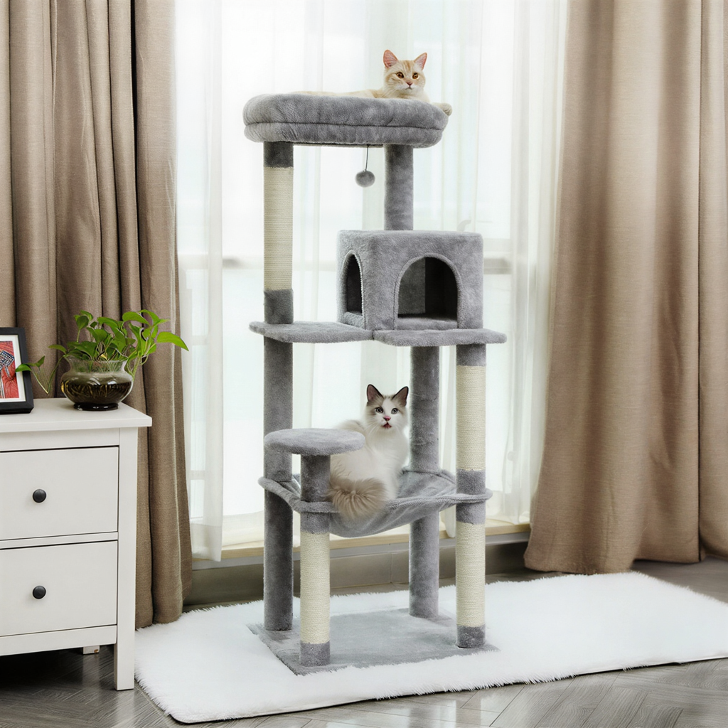 Arbre à Chat 143 cm pour Maine Coon - Griffoir Sisal et Niche