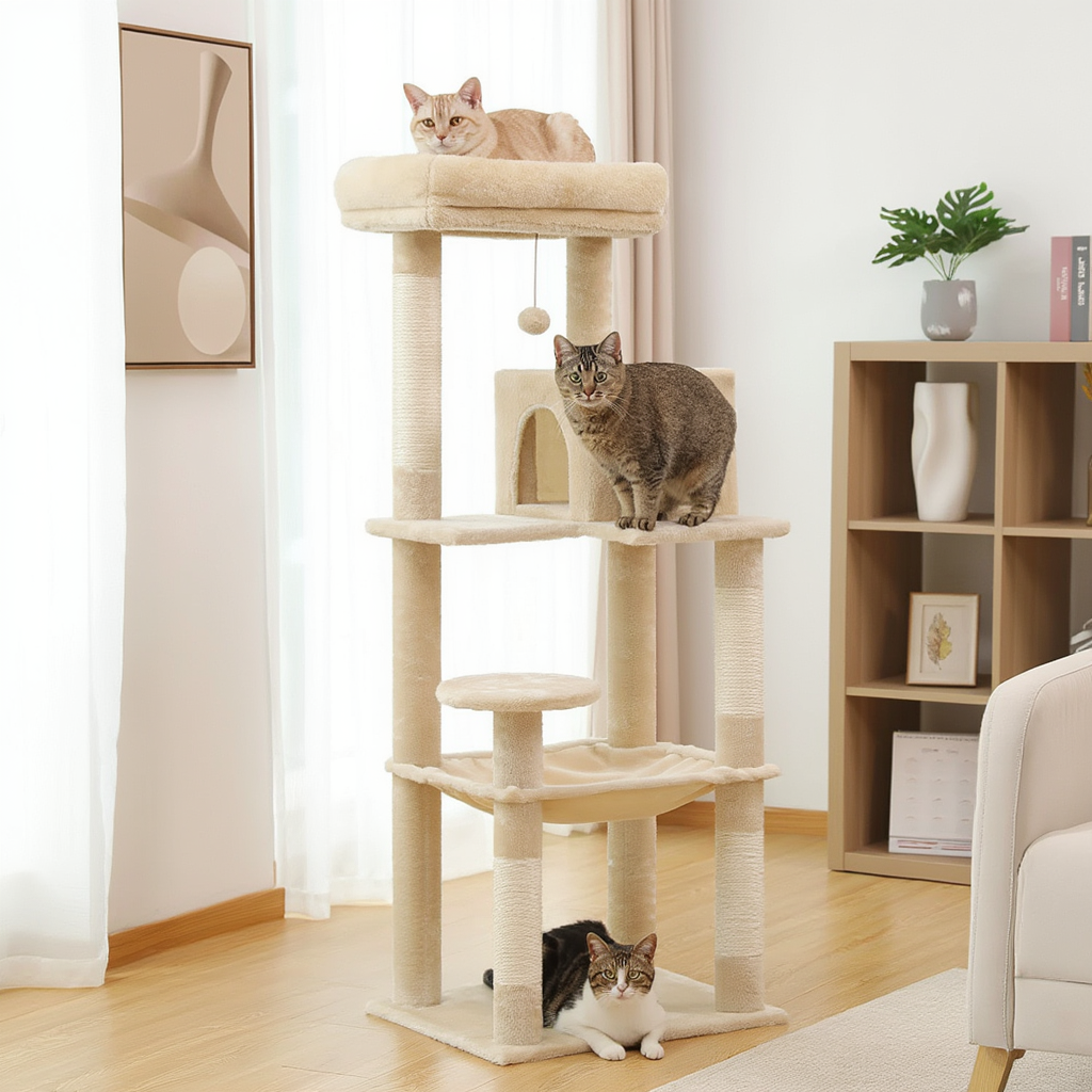 Arbre à Chat 143 cm pour Maine Coon - Griffoir Sisal et Niche