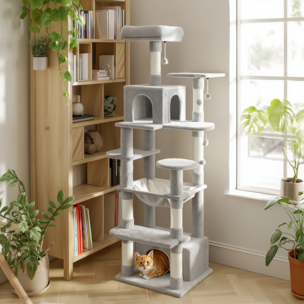 Arbre à Chat 164 cm pour Maine Coon avec Grand Hamac et Niches