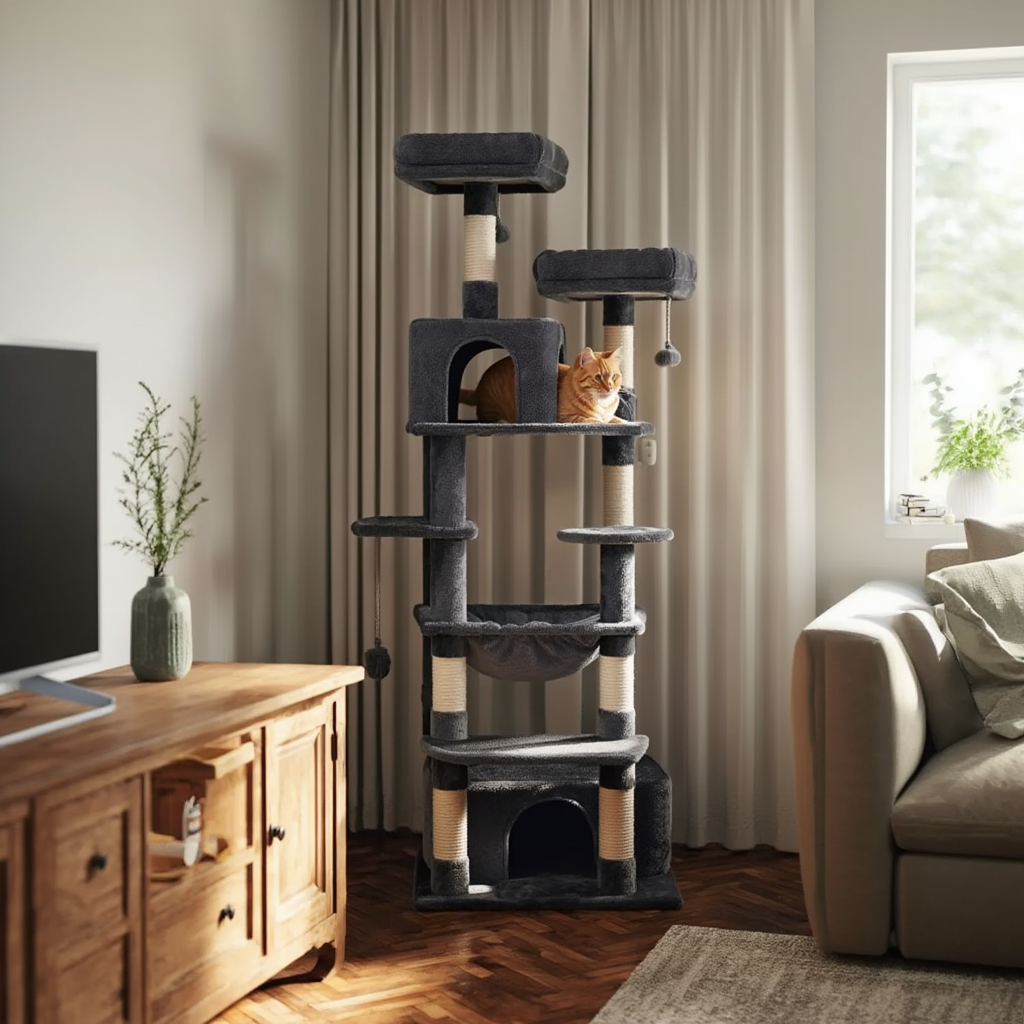 Arbre à Chat 164 cm pour Maine Coon avec Grand Hamac et Niches