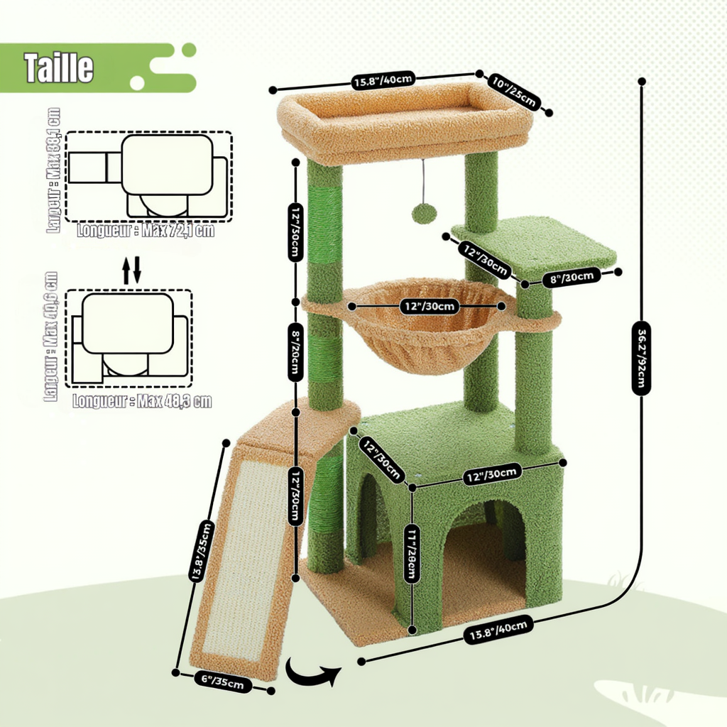 Arbre à Chat Design 91 cm avec Hamac et Niche