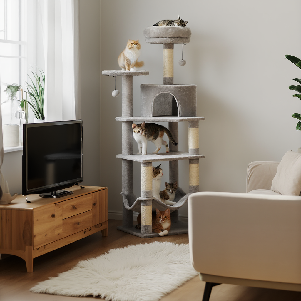 Arbre à Chat Maine coon XXL 140 cm avec Hamac et Griffoir Sisal