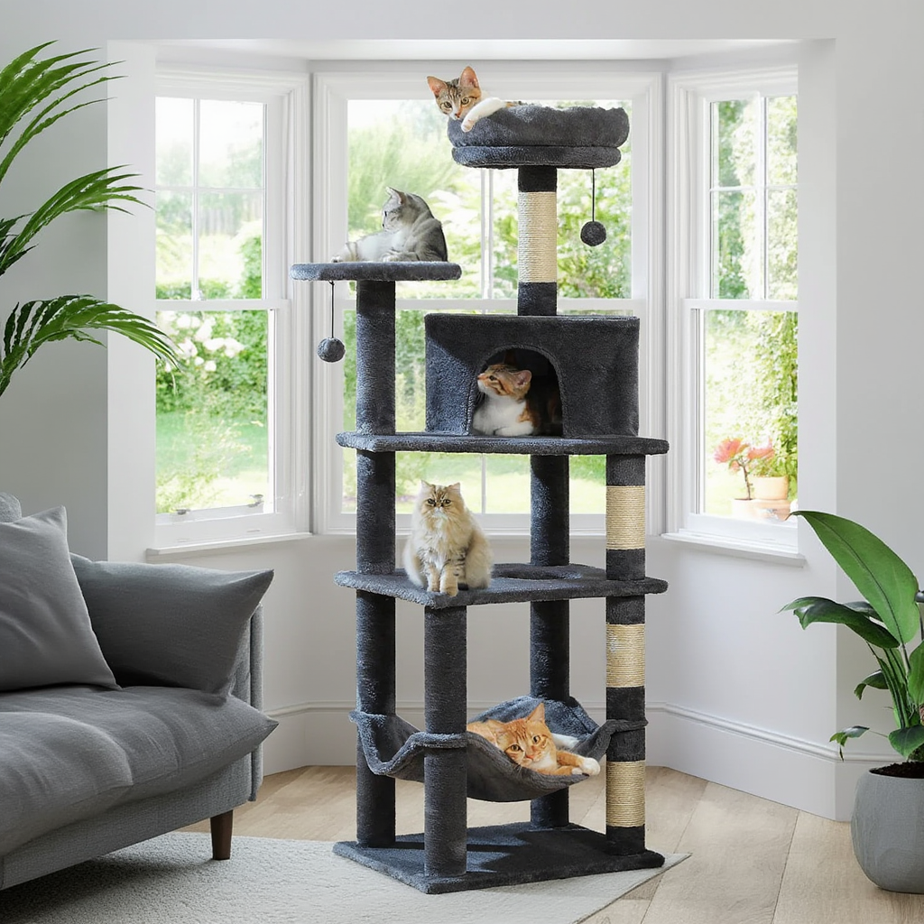 Arbre à Chat Maine coon XXL 140 cm avec Hamac et Griffoir Sisal