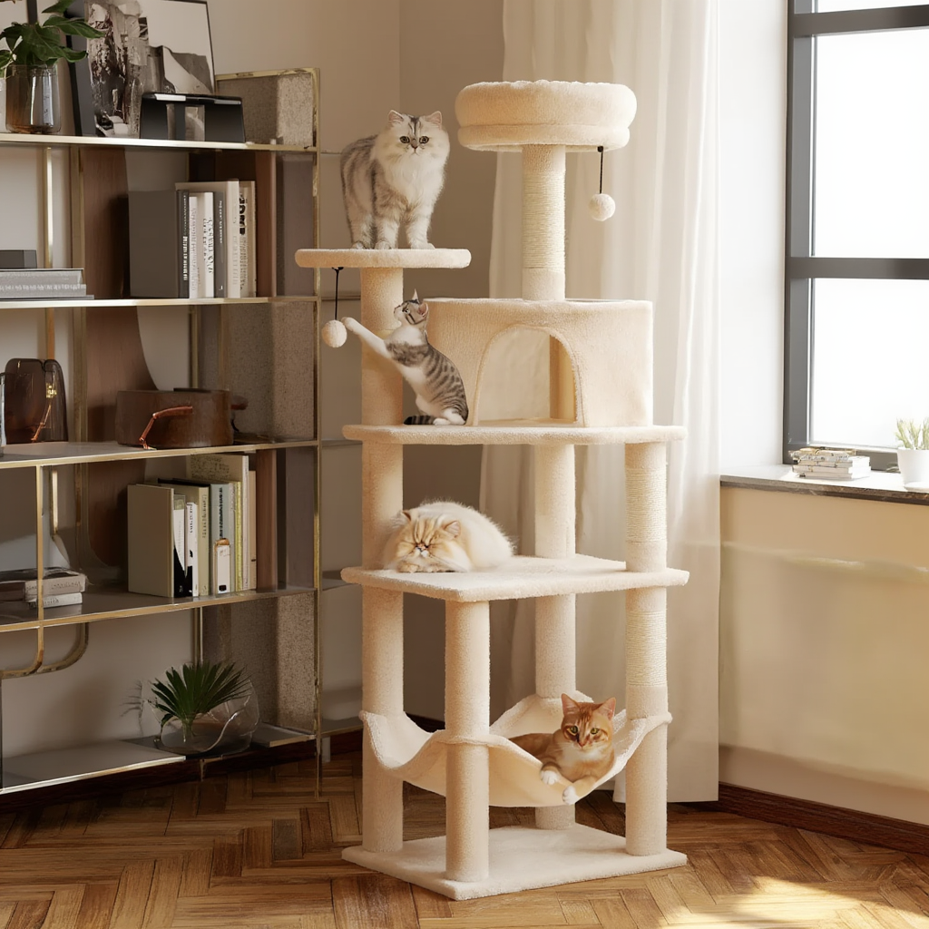 Arbre à Chat Maine coon XXL 140 cm avec Hamac et Griffoir Sisal
