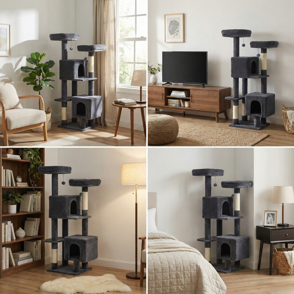 Arbre à Chat Multi-Niveaux 133 cm avec 2 Niches et Griffoirs Sisal