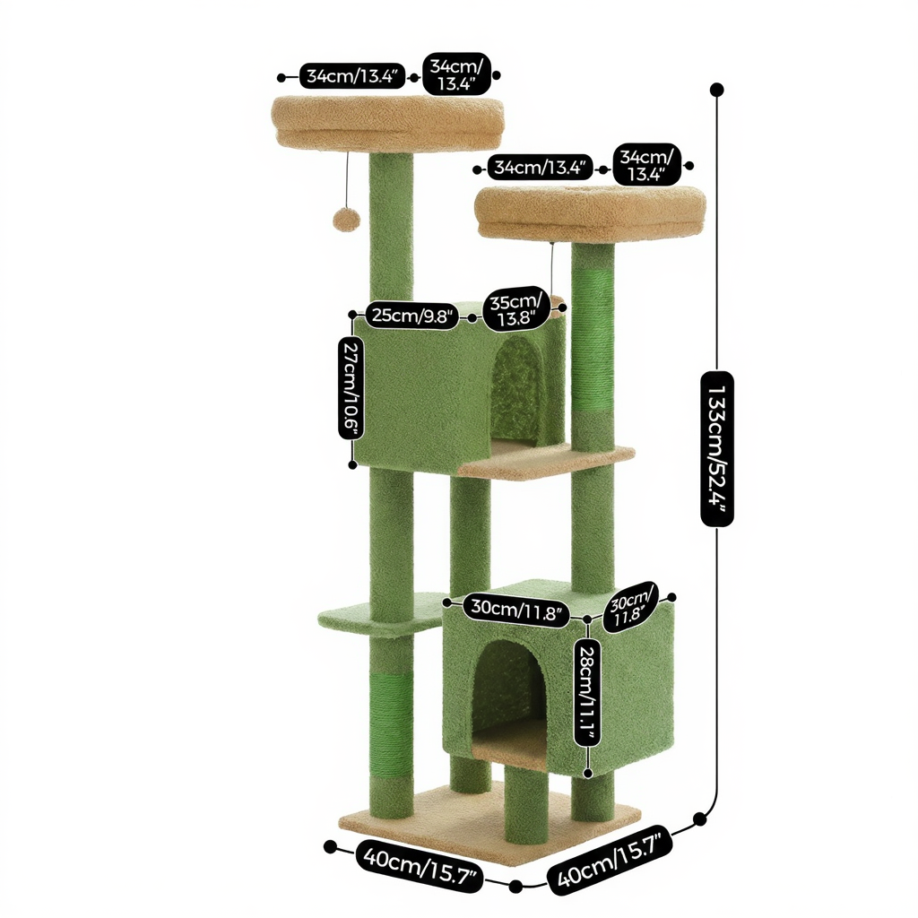 Arbre à Chat Multi-Niveaux 133 cm avec 2 Niches et Griffoirs Sisal