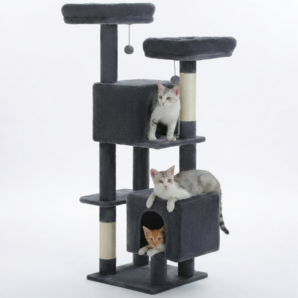 Arbre à Chat Multi-Niveaux 133 cm avec 2 Niches et Griffoirs Sisal