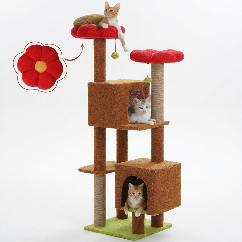 Arbre à Chat Multi-Niveaux 133 cm avec 2 Niches et Griffoirs Sisal