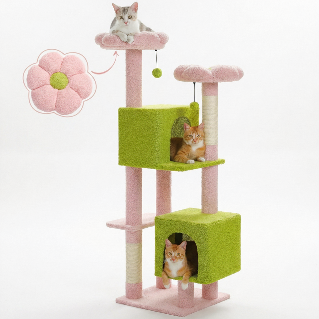 Arbre à Chat Multi-Niveaux 133 cm avec 2 Niches et Griffoirs Sisal