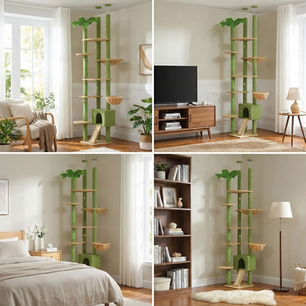 Arbre à Chat Sol au Plafond Réglable pour Maine Coon avec Hamac XXL