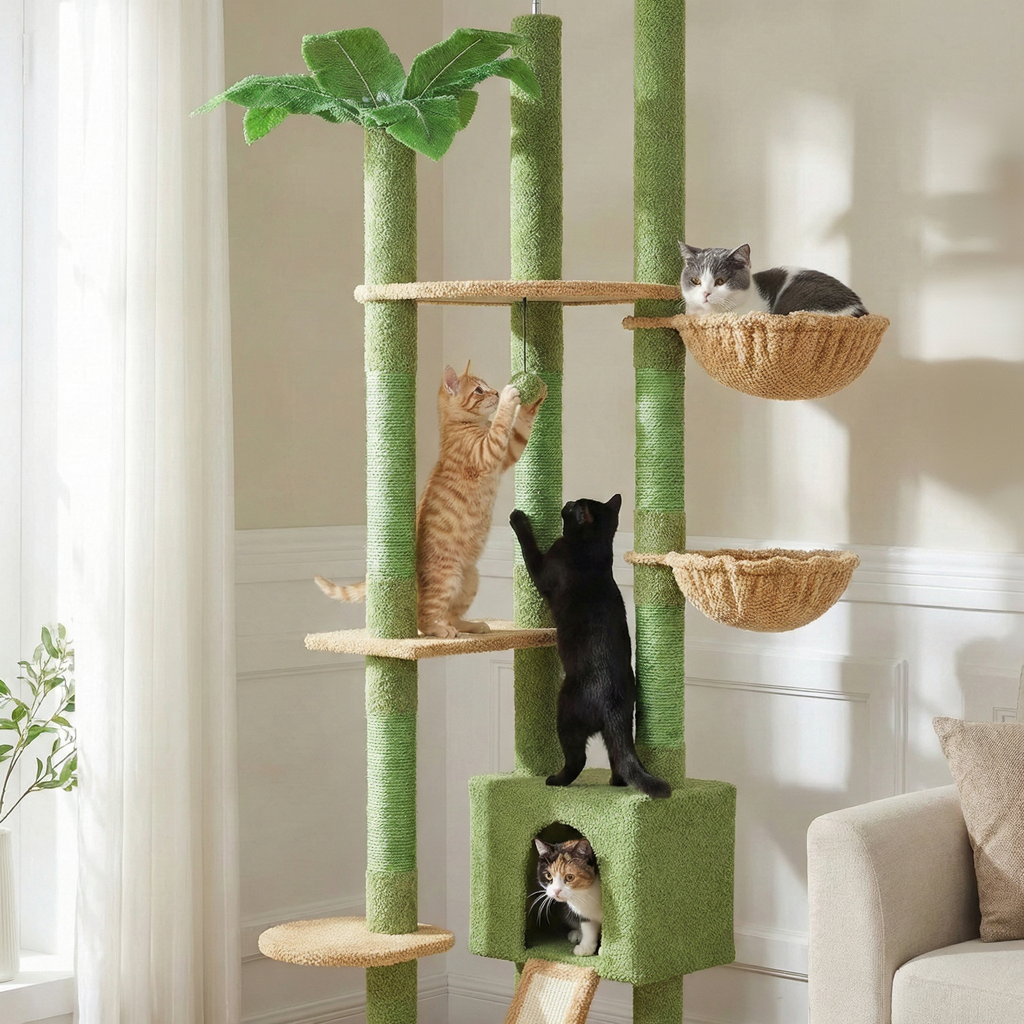 Arbre à Chat Sol au Plafond Réglable pour Maine Coon avec Hamac XXL