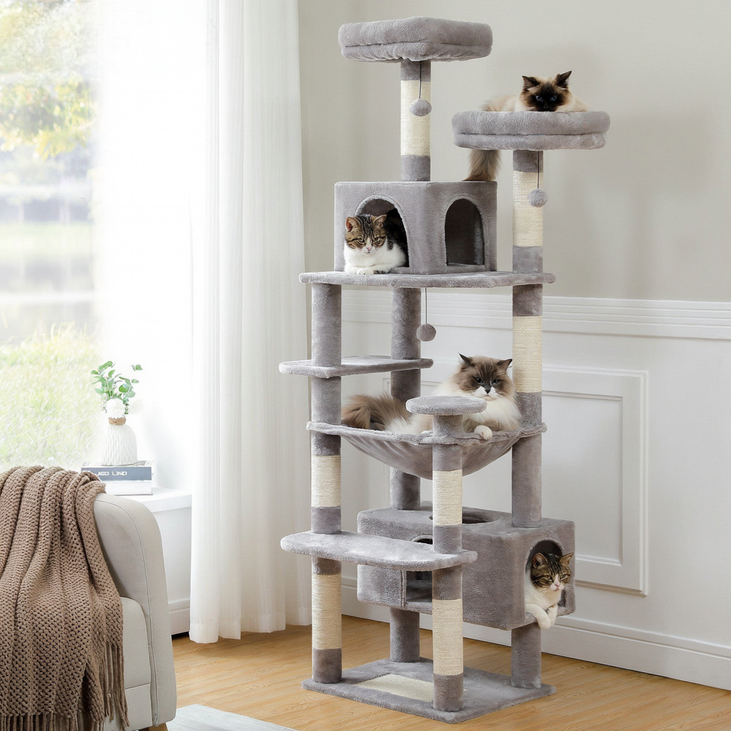 Arbre à Chat XXL 184 cm pour Maine Coon avec Hamac et Griffoir