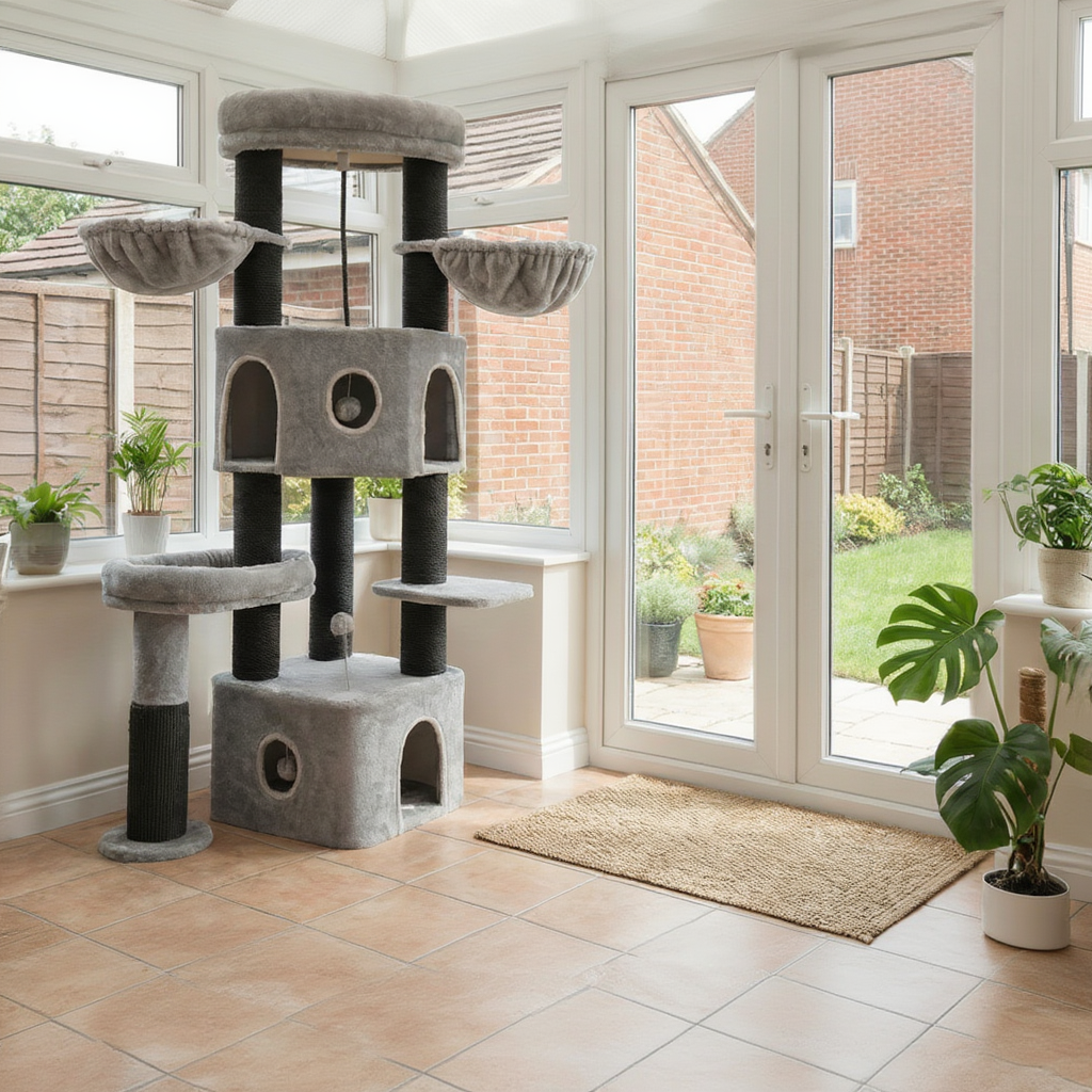 Grand Arbre à Chat 163 cm Maine Coon - Poteaux Sisal et Doubles Niches
