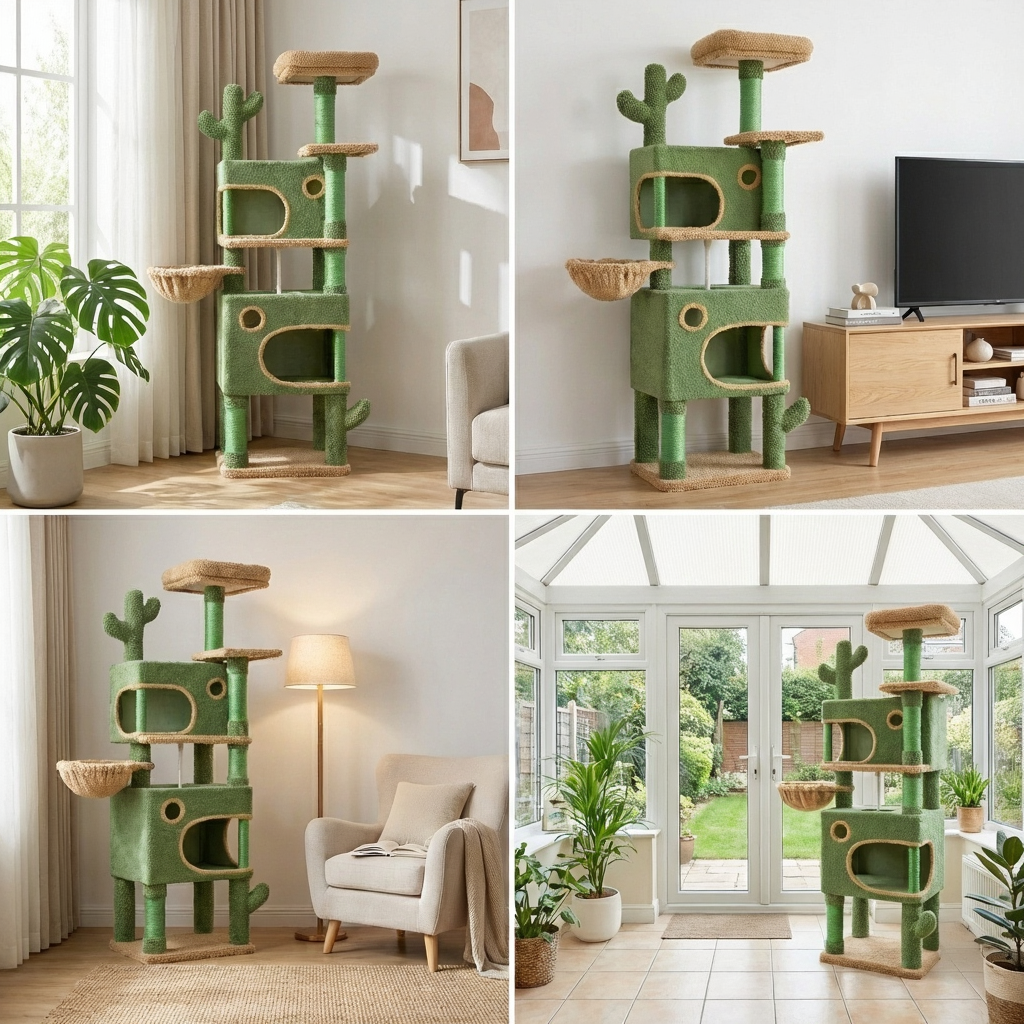 Grand Arbre à Chat Cactus 165 cm pour Maine Coon avec Niches et Panier