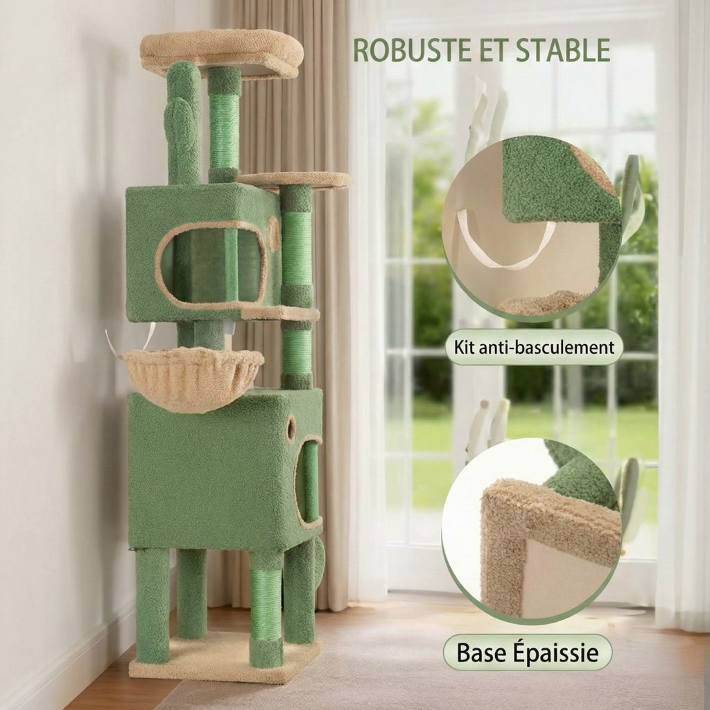 Grand Arbre à Chat Cactus 165 cm pour Maine Coon avec Niches et Panier